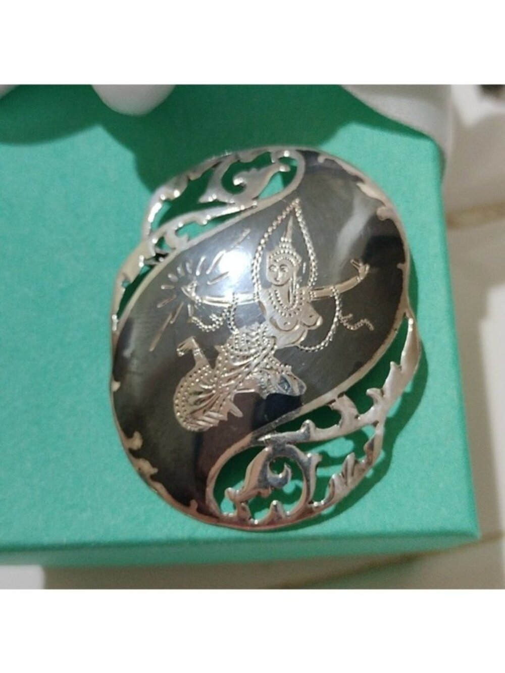 Vintage Siam Sterling Silver Niello Mekkalah Goddess of Lightening Thai Brooch